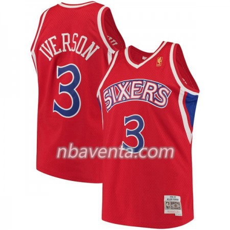 Camiseta Hombre Philadelphia 76ers Allen Iverson 3 Hardwood Classics Rojo Swingman